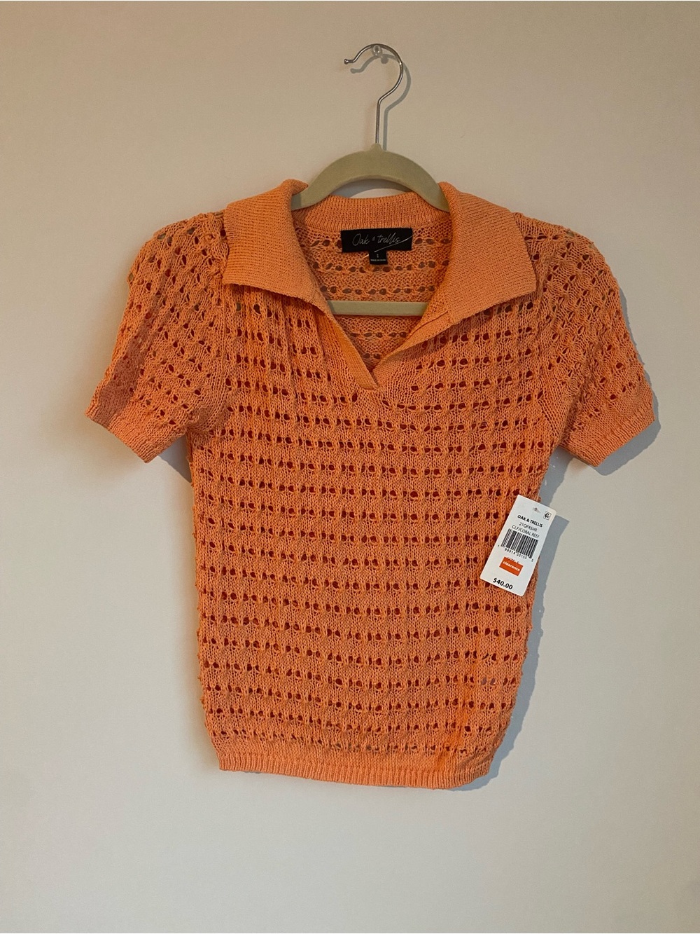 Oak and trellis Orange Open-Knit Polo Sweater Top